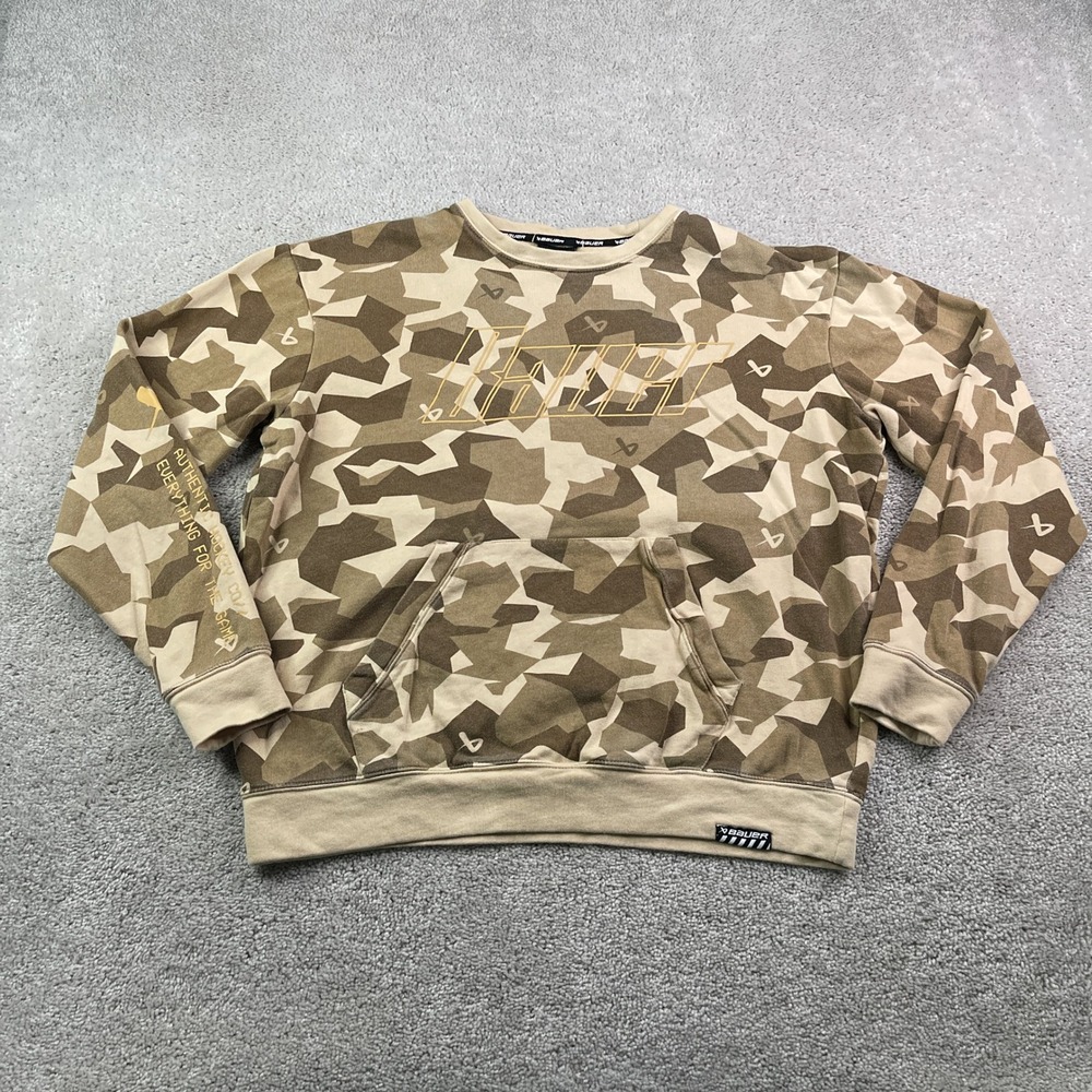 Bauer Sweatshirt Mens Small Tan Camo Crewneck Kangaroo Pocket Hockey Streetwear